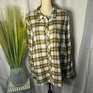 Melloday Women’s XL Flannel Super Soft Long Sleeve Button Up Plaid Top